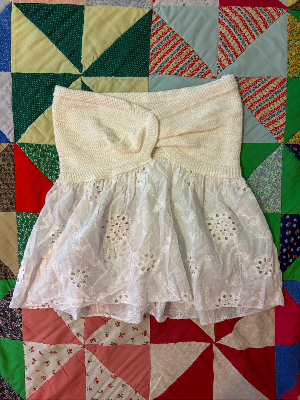 White Strapless Eyelet / Crochet Top (L)